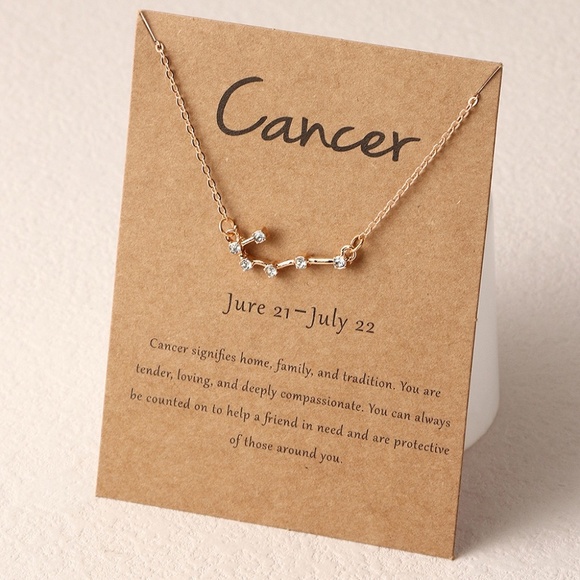 **CANCER* Gold x Rhinestone Constellation Pattern Shape Fashion Necklace - Picture 1 of 1